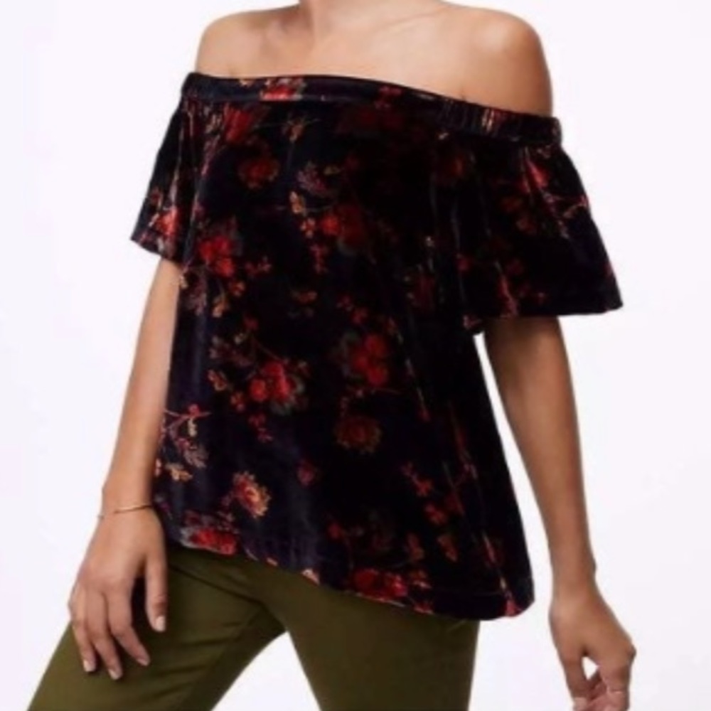 Loft Off the Shoulder Floral Velvet Top